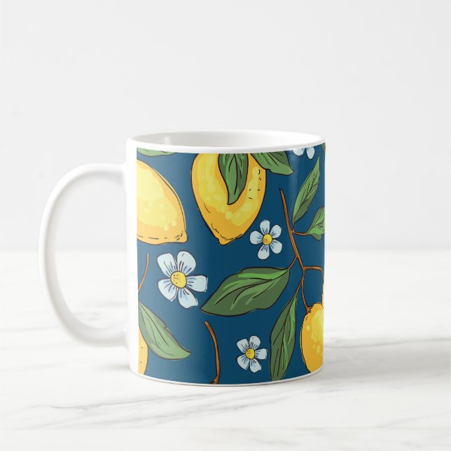 Gelbe Zitronen: tropisches Fruchtmuster. Kaffeetasse (Links)