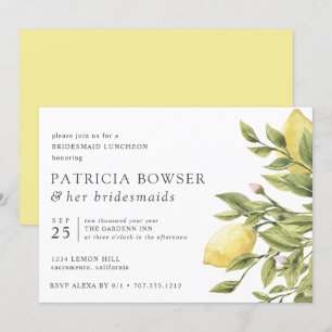 Gelbe Zitronen und Blätter Bridesmaid Luncheon Einladung