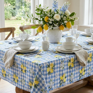 Gelbe Zitronen und Blauer Gingham-Karo Tischdecke