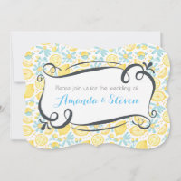 Gelbe Zitronen und Blütenblumen Einladung zur Hoch