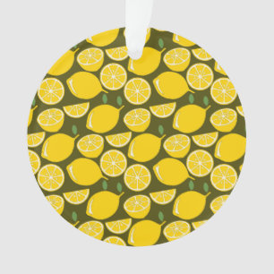 Gelbe Zitronen und Olivgrün-Muster: Moderne Zitrus Ornament