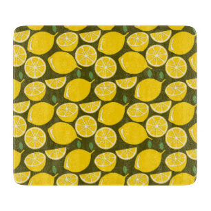 Gelbe Zitronen und Olivgrün-Muster: Moderne Zitrus Schneidebrett