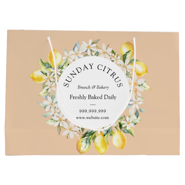 Gelbe Zitronen und weiße Blume Blumenkraut Larve Große Geschenktüte (Rückseite)