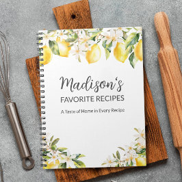 Gelbe Zitronen und weiße Blume Rezept Notizblock