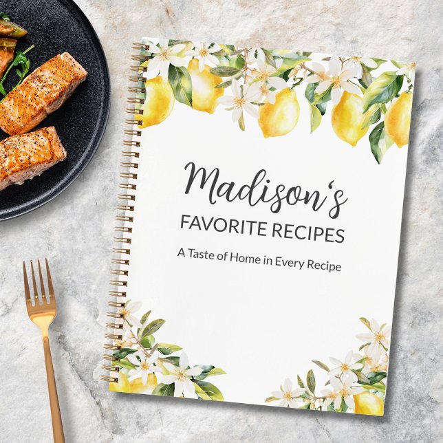 Gelbe Zitronen und weiße Blume Rezeptbuch Notizbuch (In situ)