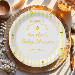 Gelbe Zitronen-Zitrus-Streifen-Baby-Party Pappteller