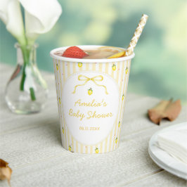Gelbe Zitronen-Zitrus-Streifen Baby Shower Pappbecher