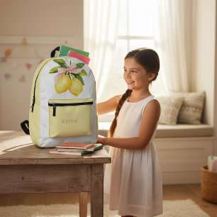 Gelbe Zitronen Zweig Rosa Schleife Wasserfarbe Ruc Bedruckter Rucksack
