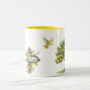 Gelbe Zitronenbaumfarm-Vogel   Zweifarbige Tasse