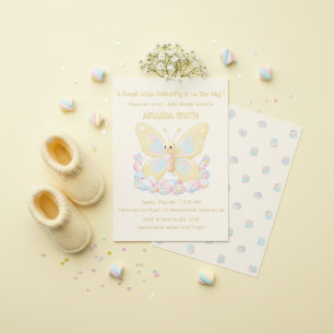 Gelbe Zitronencreme-Schmetterling-Baby-Party Einladung