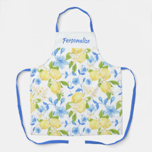 Gelbe Zitronenfrucht Blaue Florale Personalisierte Schürze