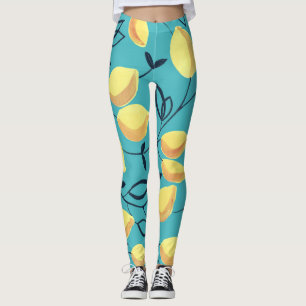 Gelbe Zitronenspinnmuster auf Türkis. Leggings