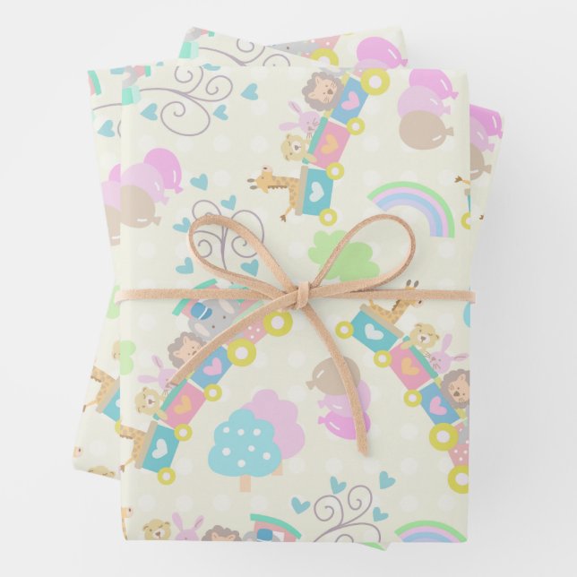 Gelbe Zugtiere Geschenkpapier Set (Beispiel)