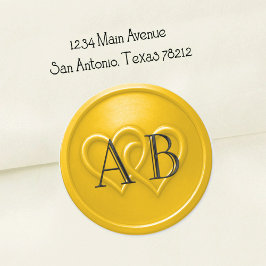 Gelbe zwei Herzen verflochtene Hochzeit Schwarz  Runder Aufkleber