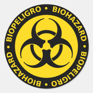 Gelbe zweisprachige Biogefährdung-Warnung Runder Aufkleber