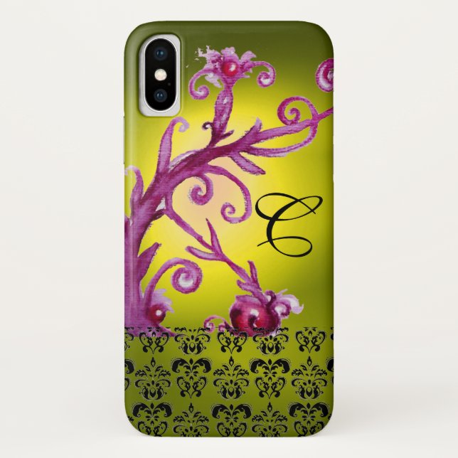 GELBEN PINK FLORAL WIRBEL, BERRIES DAMASK MONOGRAM Case-Mate iPhone HÜLLE (Rückseite)