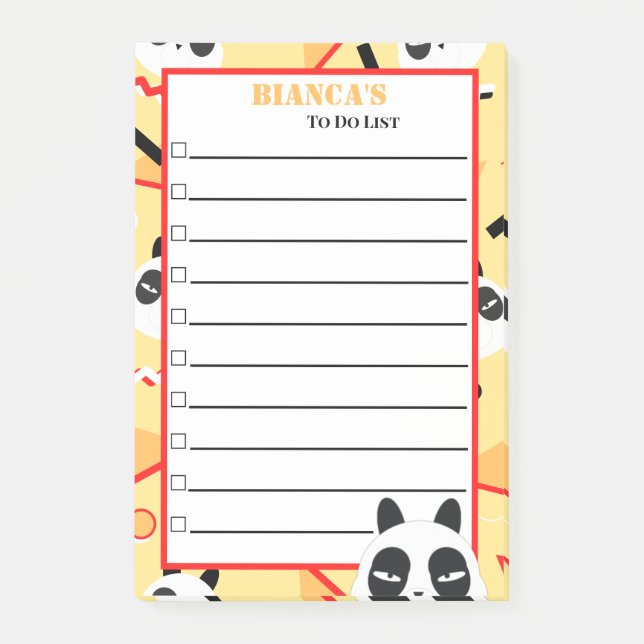 Gelbener Panda-Bär Peekaboo Post-it Klebezettel (Vorderseite)