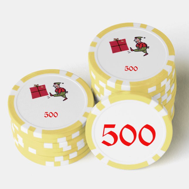Gelber 500 gestreifter Poker-Chip von Angry Elf Pokerchips (Stapel)