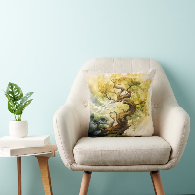 Gelber Abstrakter Baum Kissen (Stuhl )