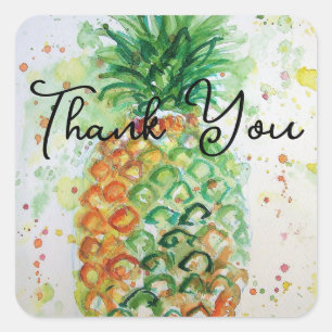 Gelber Ananas Fruchtstrand Danke Quadratischer Aufkleber