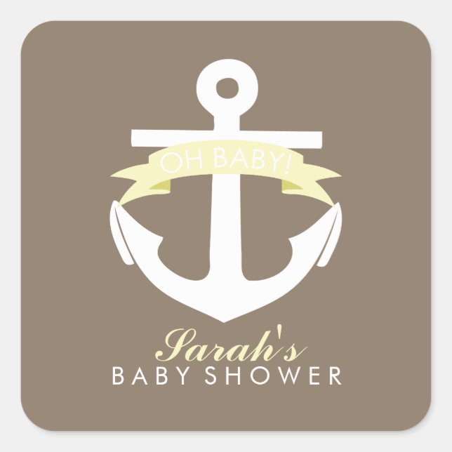 Gelber Anker und Ribbon Babydusche Quadratischer Aufkleber (Vorderseite)