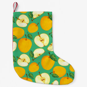 Gelber Apfel: Saftiges Aquarellmuster. Kleiner Weihnachtsstrumpf