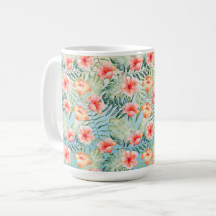  Gelber Aqua Rosa Pfirsich Hibiskus Floral  Kaffeetasse