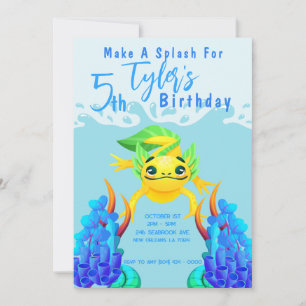 Gelber Axolotl-Junge Unterwasser-Aqua-Birthday-Par Einladung