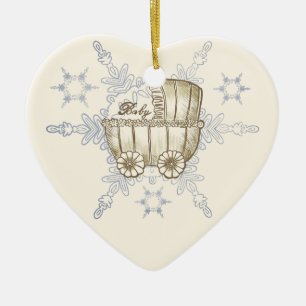 Gelber Baby-Buggy-Schneeflocken-Keramikschmuck Keramik Ornament