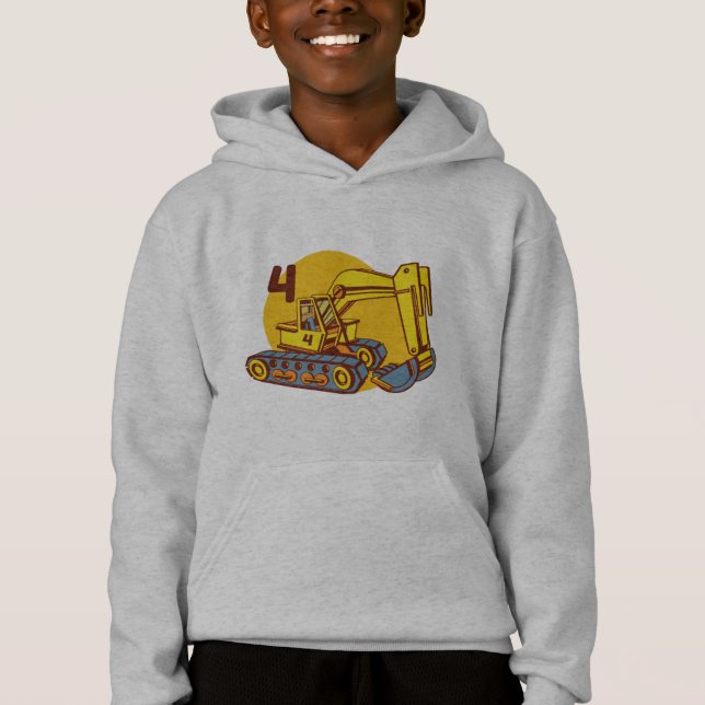 Gelber Bagger - 4. Geburtstagsgeschenk Hoodie (Vorderseite)