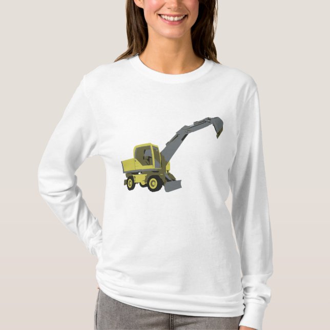 Gelber Bagger Baumaschinen T-Shirt (Vorderseite)