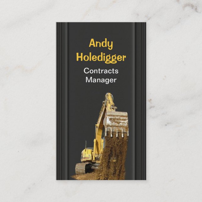 Gelber Bagger, der Boden entlädt Visitenkarte (Vorderseite)