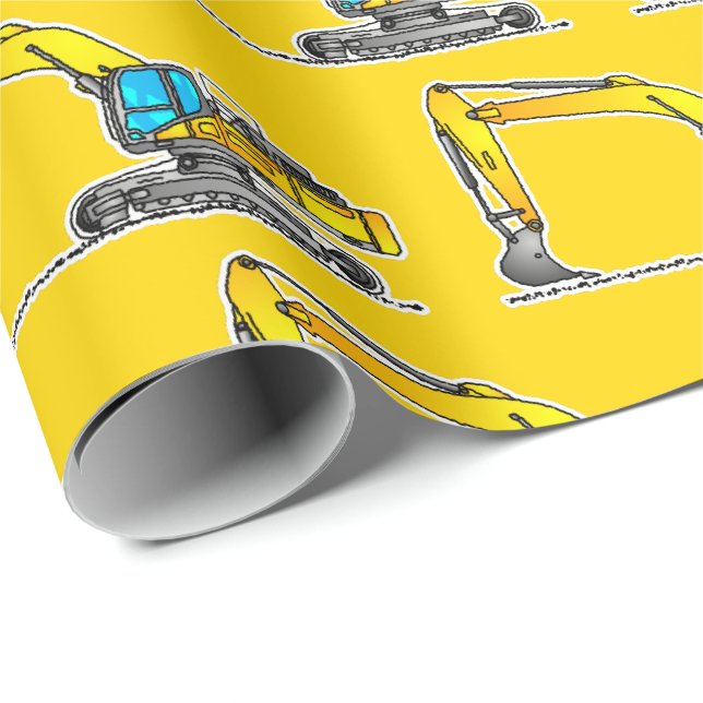 Gelber Bagger Geschenkpapier, Bau Bauwesen Geschenkpapier (Rolleneckpunkt)