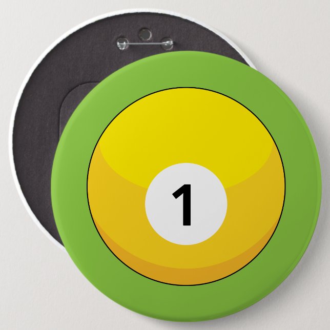 Gelber Billardball Nummer Eins Button (Vorne & Hinten)