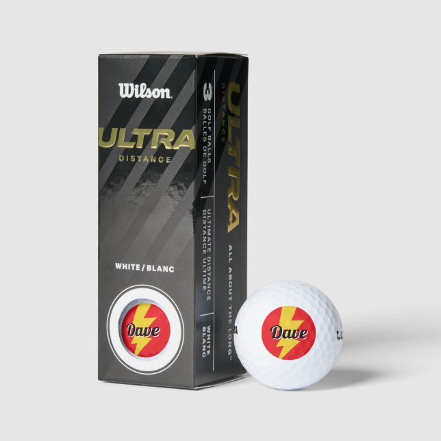 Gelber Blitzschlag-Flash-Logo-Name Golfball (Verpackungen)