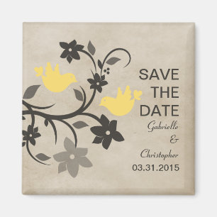 Gelber Blumenlovebirds-Save the Date Magnet