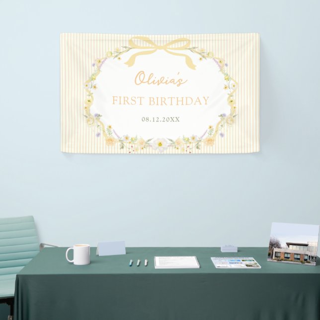 Gelber Blumenstreifen-Geburtstag Banner (Messeveranstaltung)