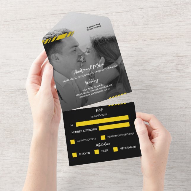 Gelber Boarding-Pass - Einladung zur Hochzeit (Abreißen)