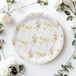 Gelber Bogen Sommer Wildblumen Baby Shower Pappteller