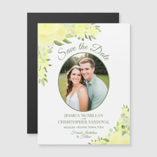 Gelber Boho-Blumen-Save-the-Date-Oval-Foto-Magnet Magnetkarte
