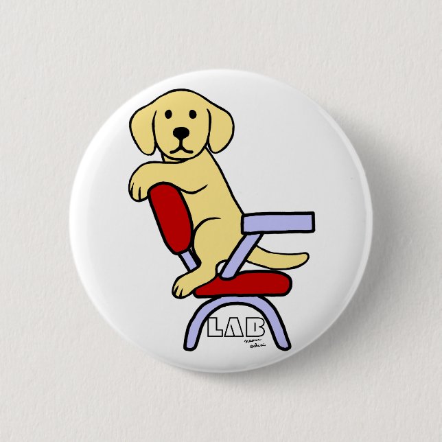 Gelber Cartoon Labrador-Studenten-3 Button (Vorderseite)