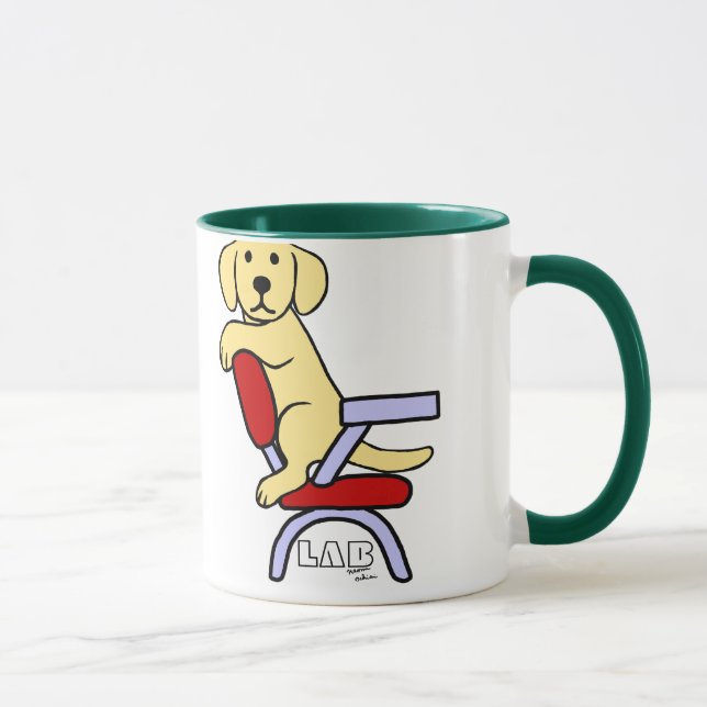 Gelber Cartoon Labrador-Studenten-3 Tasse (Rechts)