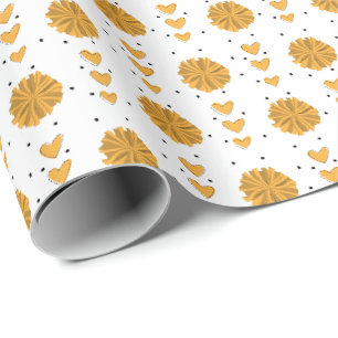 Gelber Chef Pom Poms & Hearts Muster Geschenkpapier