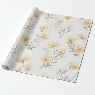 Gelber Cottagecore-Wildblumen-Botanikdruck Geschenkpapier