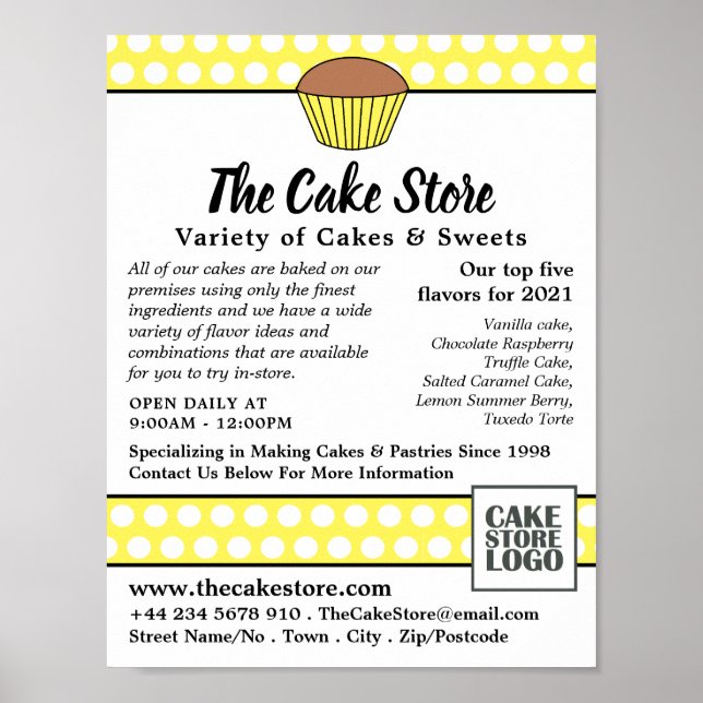 Gelber Cupcake & Polka Dot, Werbung im Cake Store Poster (Vorne)