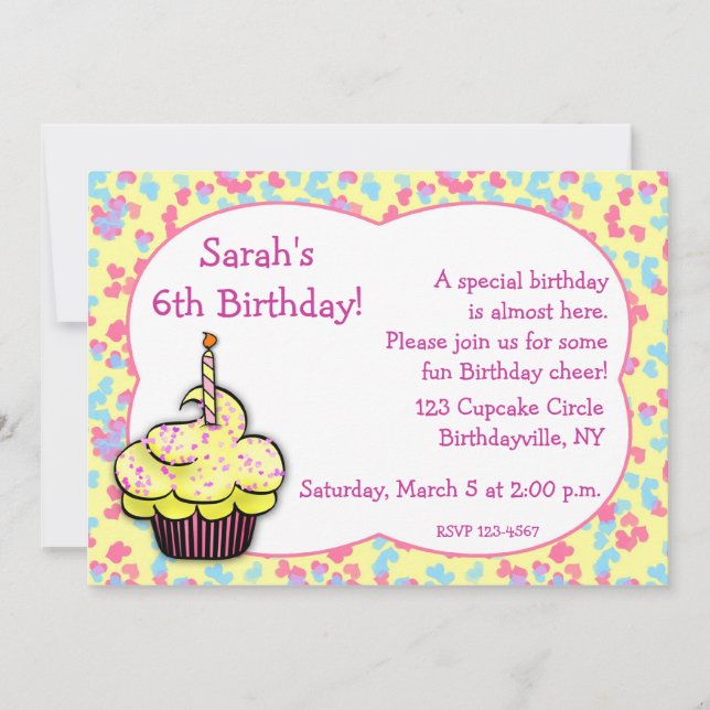 Gelber Cupcake zum Geburtstag Einladung (Vorderseite)