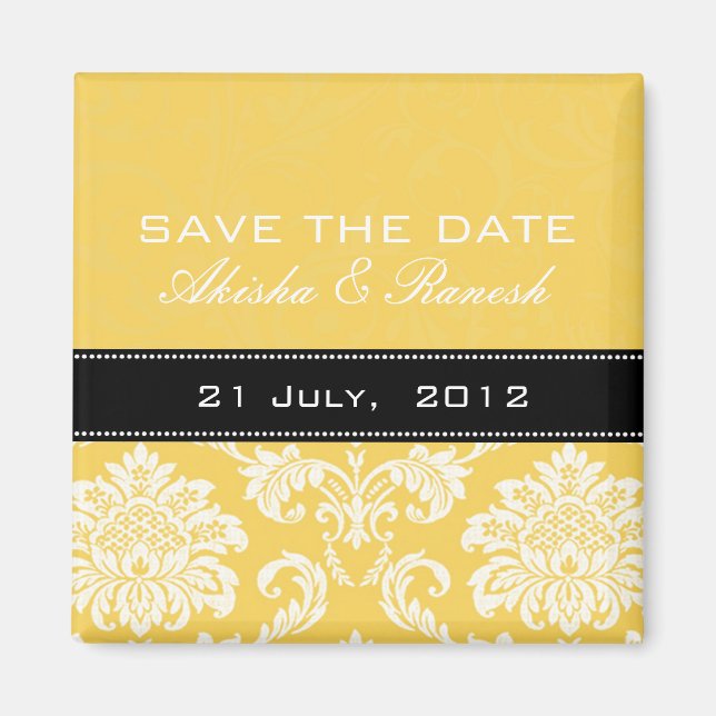 Gelber Damast-Save the Date Magnet (Vorne)