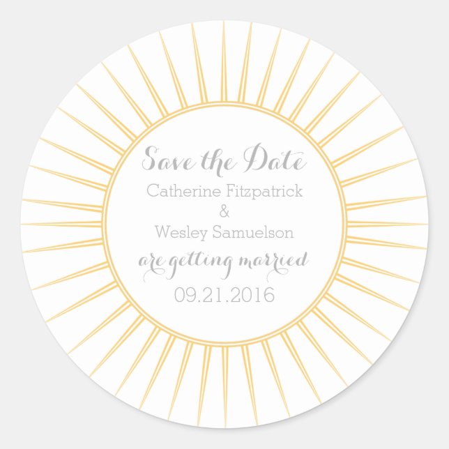 Gelber Deko Retro Save the Date Stickers (Vorderseite)