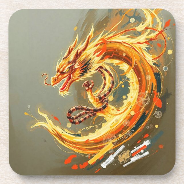 Gelber Drache Getränkeuntersetzer (Vorderseite)