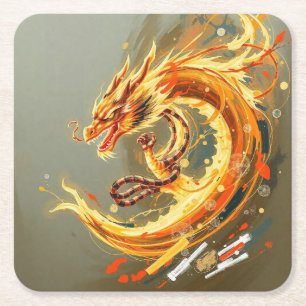 Gelber Drache Rechteckiger Pappuntersetzer